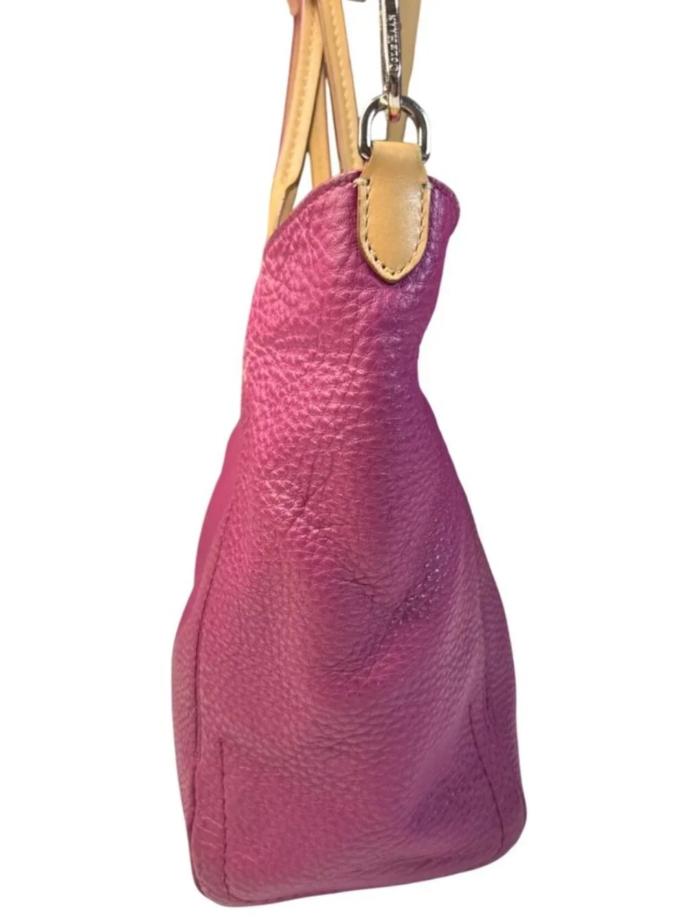 Cole Haan Purple Leather Tote Bag With Cream Interior & Tan Handles 12